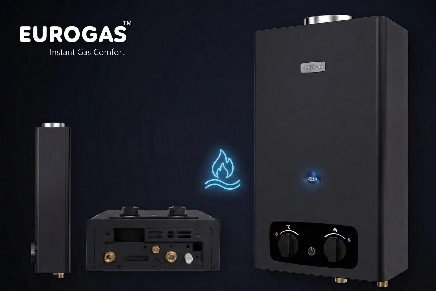 Chauffe-eau à gaz instantané Eurogas avec sécurité ODS et profil ultra-slim